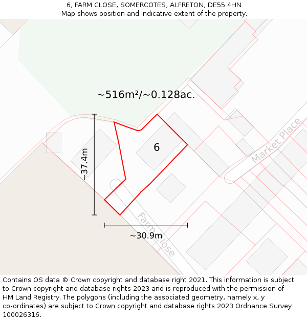 6, FARM CLOSE, SOMERCOTES, ALFRETON, DE55 4HN: Plot and title map
