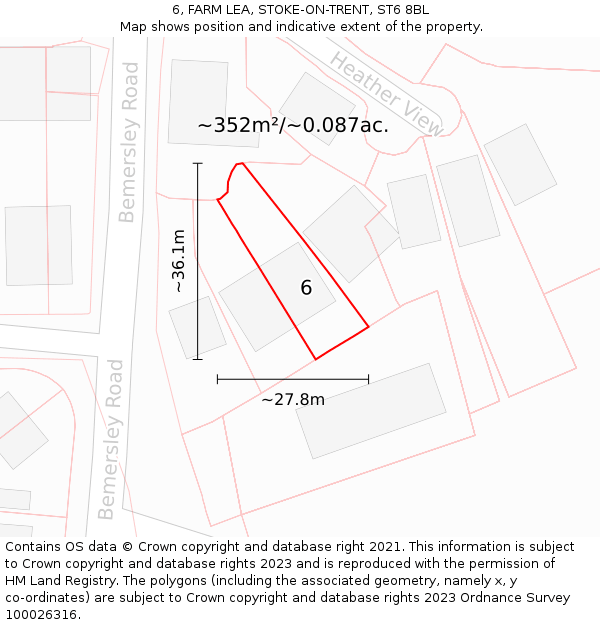 6, FARM LEA, STOKE-ON-TRENT, ST6 8BL: Plot and title map