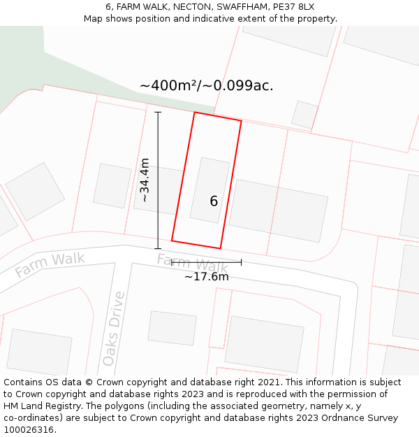 6, FARM WALK, NECTON, SWAFFHAM, PE37 8LX: Plot and title map