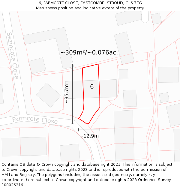 6, FARMCOTE CLOSE, EASTCOMBE, STROUD, GL6 7EG: Plot and title map