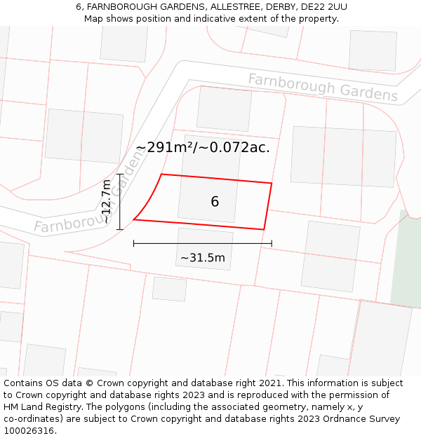 6, FARNBOROUGH GARDENS, ALLESTREE, DERBY, DE22 2UU: Plot and title map