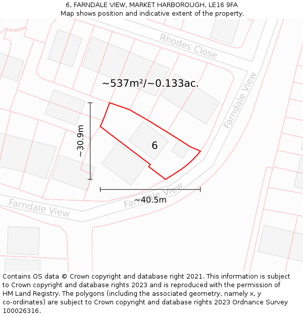 6, FARNDALE VIEW, MARKET HARBOROUGH, LE16 9FA: Plot and title map
