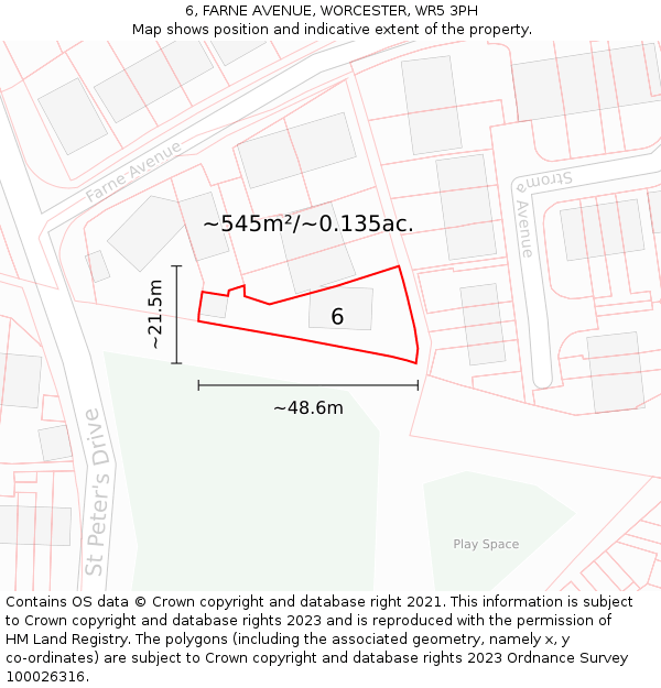 6, FARNE AVENUE, WORCESTER, WR5 3PH: Plot and title map