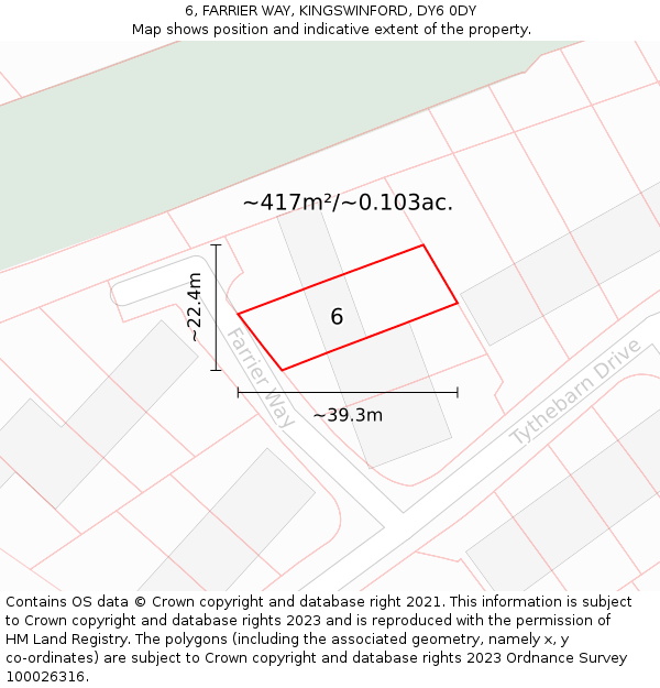 6, FARRIER WAY, KINGSWINFORD, DY6 0DY: Plot and title map