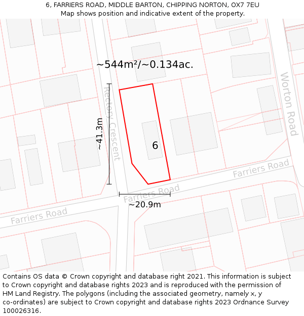 6, FARRIERS ROAD, MIDDLE BARTON, CHIPPING NORTON, OX7 7EU: Plot and title map