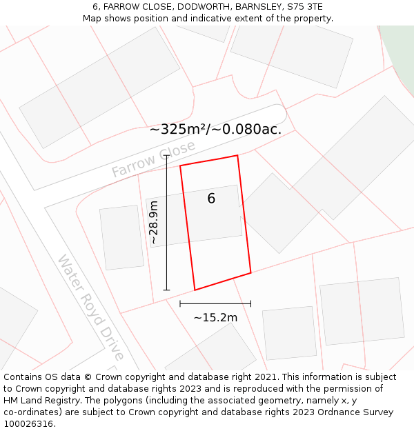 6, FARROW CLOSE, DODWORTH, BARNSLEY, S75 3TE: Plot and title map