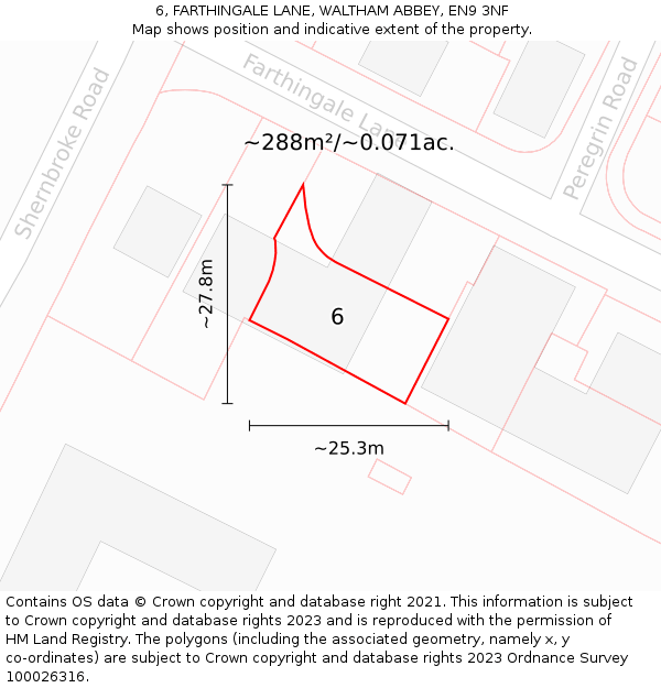 6, FARTHINGALE LANE, WALTHAM ABBEY, EN9 3NF: Plot and title map