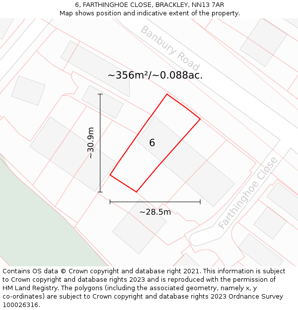 6, FARTHINGHOE CLOSE, BRACKLEY, NN13 7AR: Plot and title map