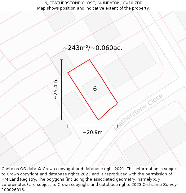 6, FEATHERSTONE CLOSE, NUNEATON, CV10 7BP: Plot and title map