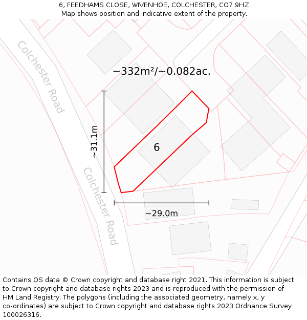 6, FEEDHAMS CLOSE, WIVENHOE, COLCHESTER, CO7 9HZ: Plot and title map