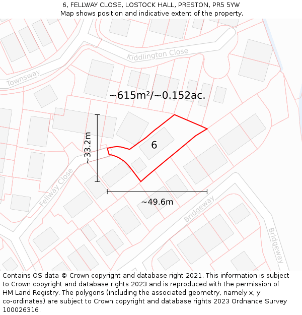 6, FELLWAY CLOSE, LOSTOCK HALL, PRESTON, PR5 5YW: Plot and title map