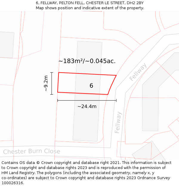 6, FELLWAY, PELTON FELL, CHESTER LE STREET, DH2 2BY: Plot and title map