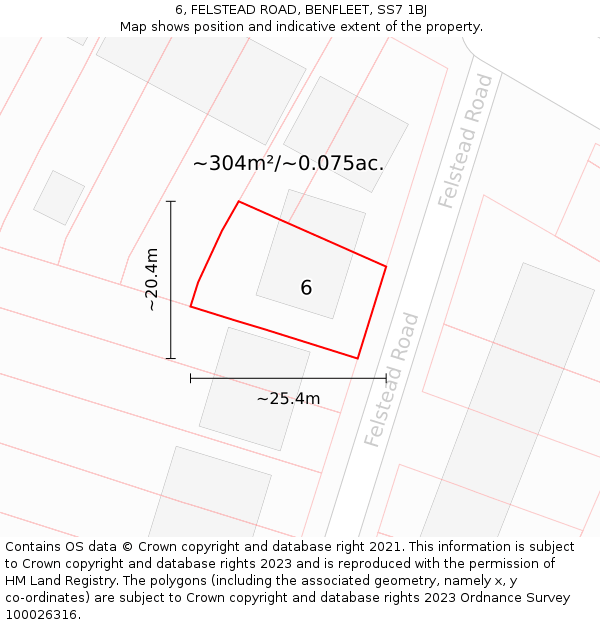 6, FELSTEAD ROAD, BENFLEET, SS7 1BJ: Plot and title map