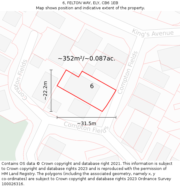 6, FELTON WAY, ELY, CB6 1EB: Plot and title map