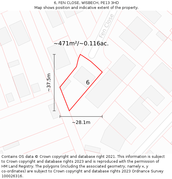 6, FEN CLOSE, WISBECH, PE13 3HD: Plot and title map