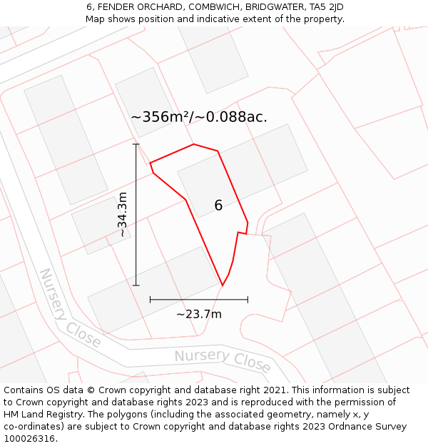 6, FENDER ORCHARD, COMBWICH, BRIDGWATER, TA5 2JD: Plot and title map