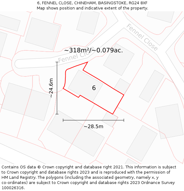 6, FENNEL CLOSE, CHINEHAM, BASINGSTOKE, RG24 8XF: Plot and title map
