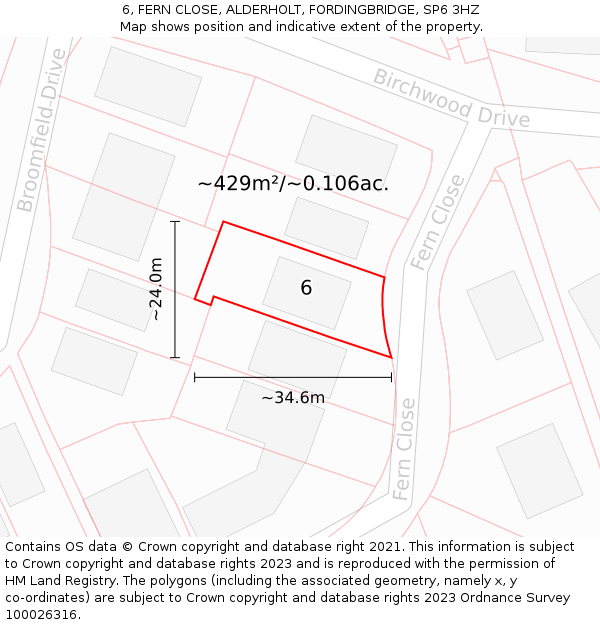 6, FERN CLOSE, ALDERHOLT, FORDINGBRIDGE, SP6 3HZ: Plot and title map