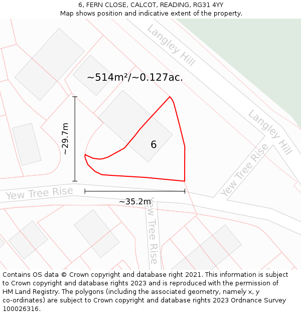 6, FERN CLOSE, CALCOT, READING, RG31 4YY: Plot and title map