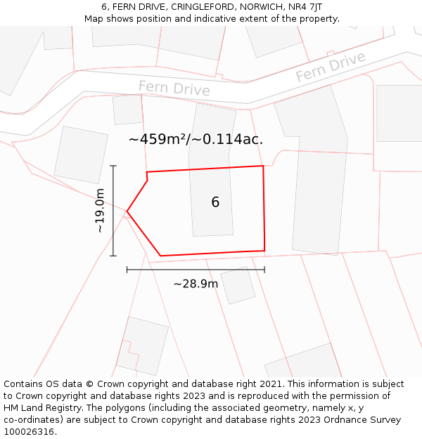 6, FERN DRIVE, CRINGLEFORD, NORWICH, NR4 7JT: Plot and title map