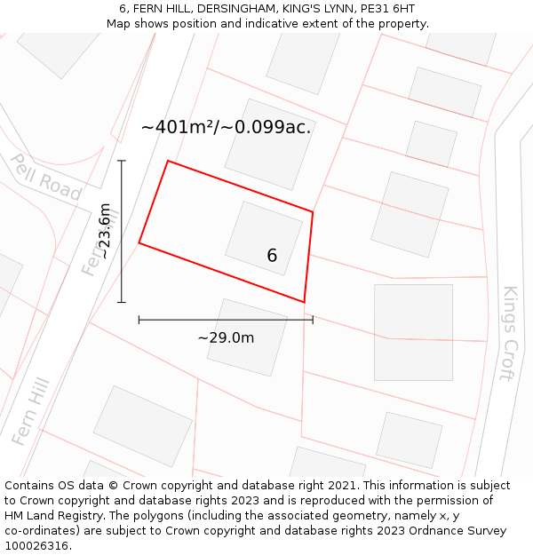 6, FERN HILL, DERSINGHAM, KING'S LYNN, PE31 6HT: Plot and title map