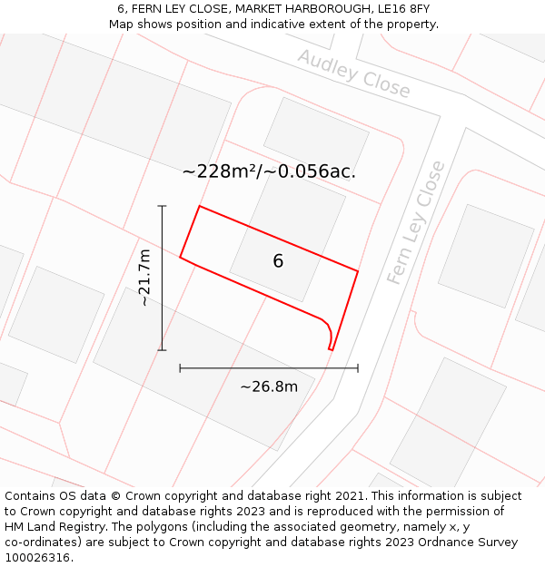 6, FERN LEY CLOSE, MARKET HARBOROUGH, LE16 8FY: Plot and title map