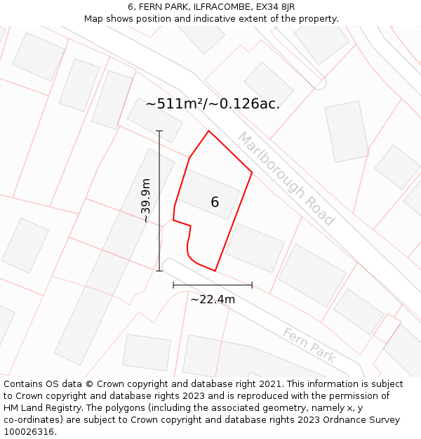 6, FERN PARK, ILFRACOMBE, EX34 8JR: Plot and title map