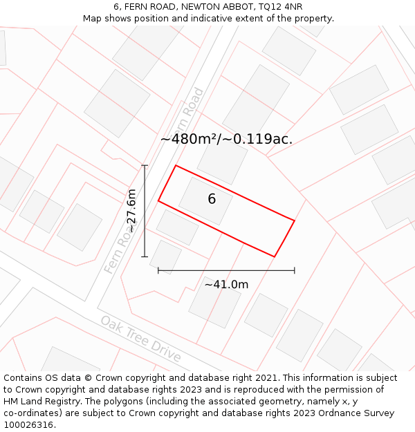 6, FERN ROAD, NEWTON ABBOT, TQ12 4NR: Plot and title map