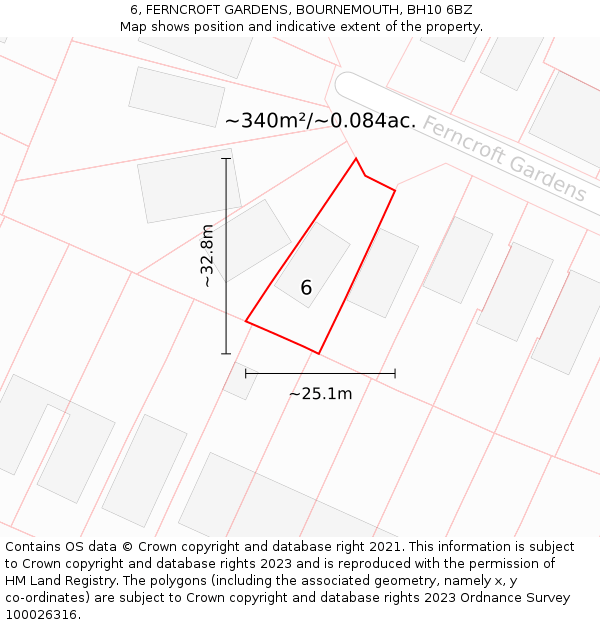 6, FERNCROFT GARDENS, BOURNEMOUTH, BH10 6BZ: Plot and title map