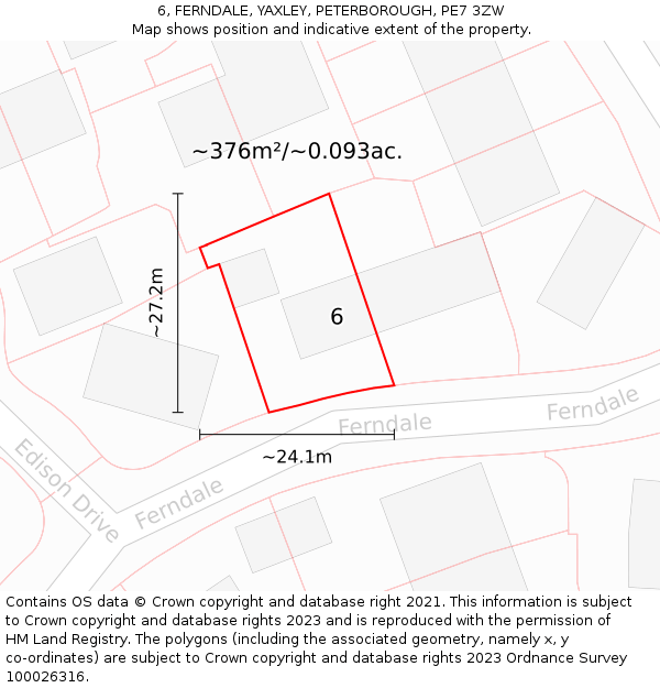 6, FERNDALE, YAXLEY, PETERBOROUGH, PE7 3ZW: Plot and title map