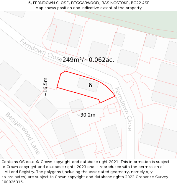 6, FERNDOWN CLOSE, BEGGARWOOD, BASINGSTOKE, RG22 4SE: Plot and title map