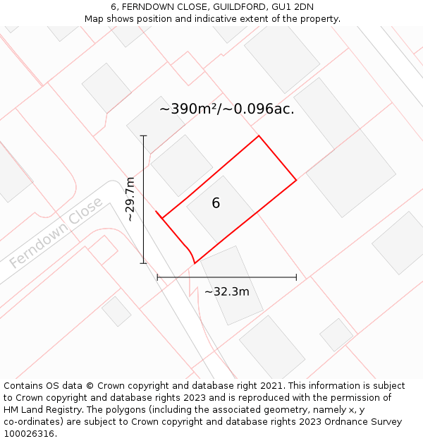 6, FERNDOWN CLOSE, GUILDFORD, GU1 2DN: Plot and title map