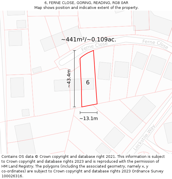 6, FERNE CLOSE, GORING, READING, RG8 0AR: Plot and title map