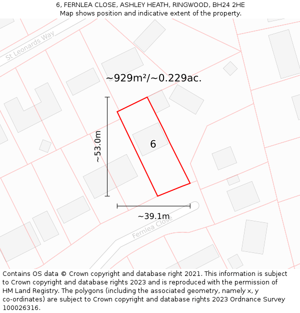 6, FERNLEA CLOSE, ASHLEY HEATH, RINGWOOD, BH24 2HE: Plot and title map