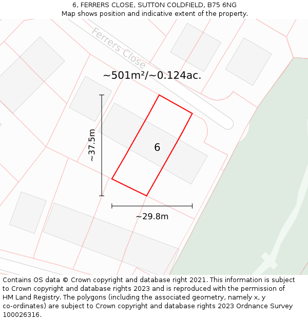 6, FERRERS CLOSE, SUTTON COLDFIELD, B75 6NG: Plot and title map