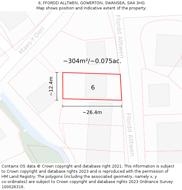 6, FFORDD ALLTWEN, GOWERTON, SWANSEA, SA4 3HG: Plot and title map