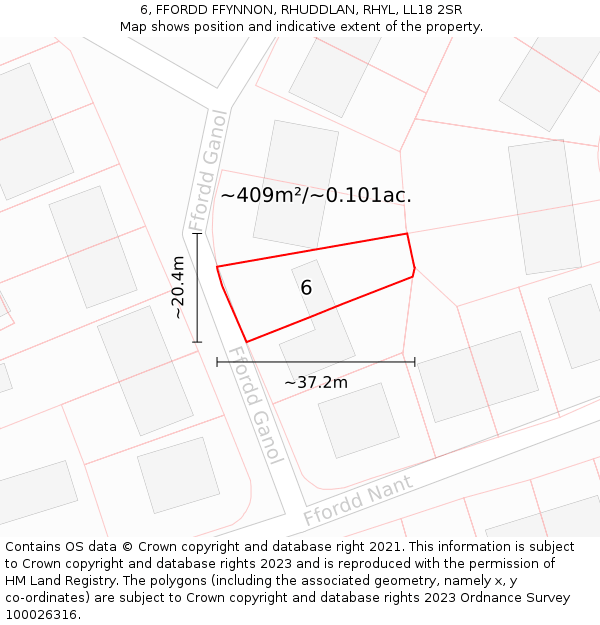 6, FFORDD FFYNNON, RHUDDLAN, RHYL, LL18 2SR: Plot and title map