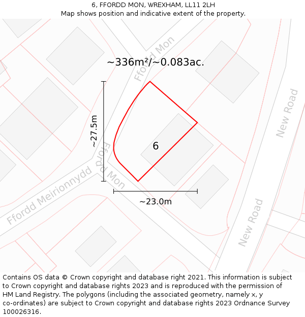 6, FFORDD MON, WREXHAM, LL11 2LH: Plot and title map