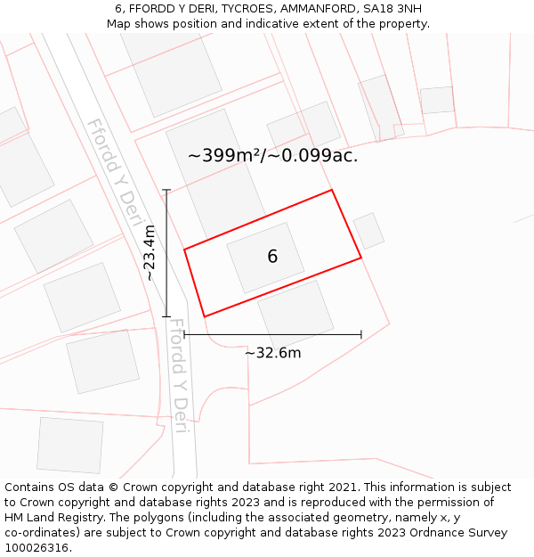 6, FFORDD Y DERI, TYCROES, AMMANFORD, SA18 3NH: Plot and title map