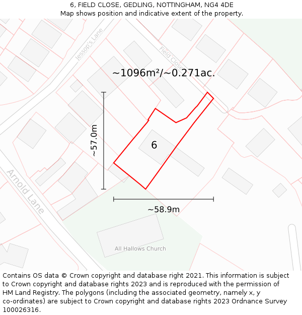 6, FIELD CLOSE, GEDLING, NOTTINGHAM, NG4 4DE: Plot and title map