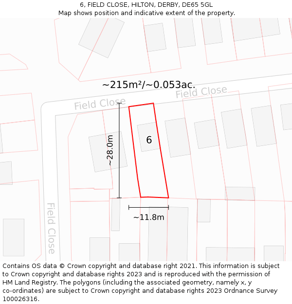 6, FIELD CLOSE, HILTON, DERBY, DE65 5GL: Plot and title map