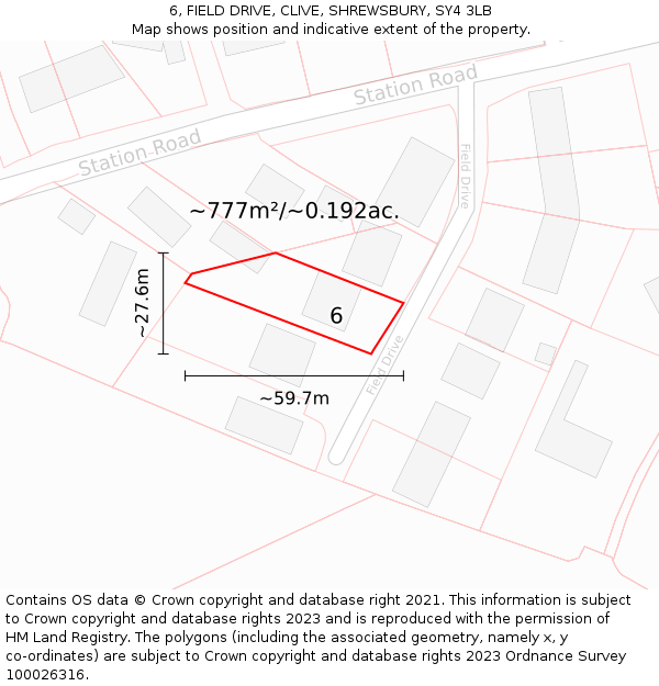 6, FIELD DRIVE, CLIVE, SHREWSBURY, SY4 3LB: Plot and title map
