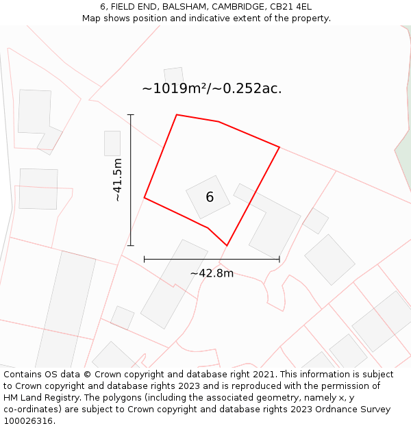 6, FIELD END, BALSHAM, CAMBRIDGE, CB21 4EL: Plot and title map