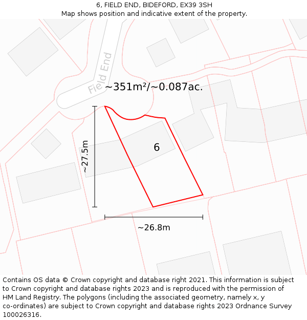 6, FIELD END, BIDEFORD, EX39 3SH: Plot and title map