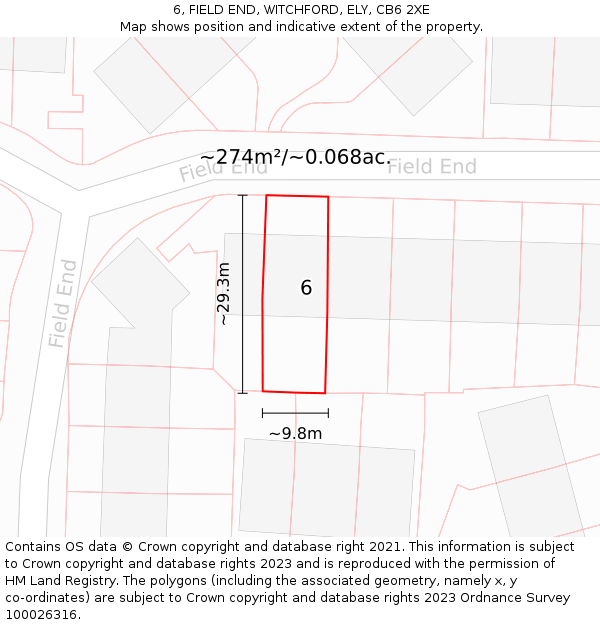 6, FIELD END, WITCHFORD, ELY, CB6 2XE: Plot and title map