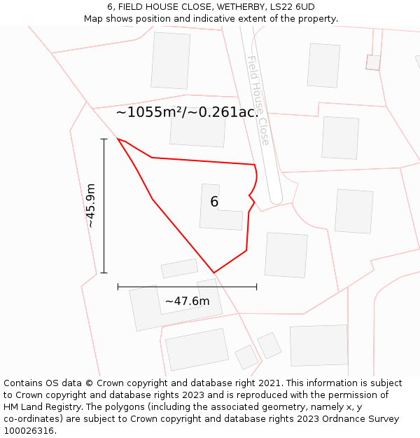 6, FIELD HOUSE CLOSE, WETHERBY, LS22 6UD: Plot and title map