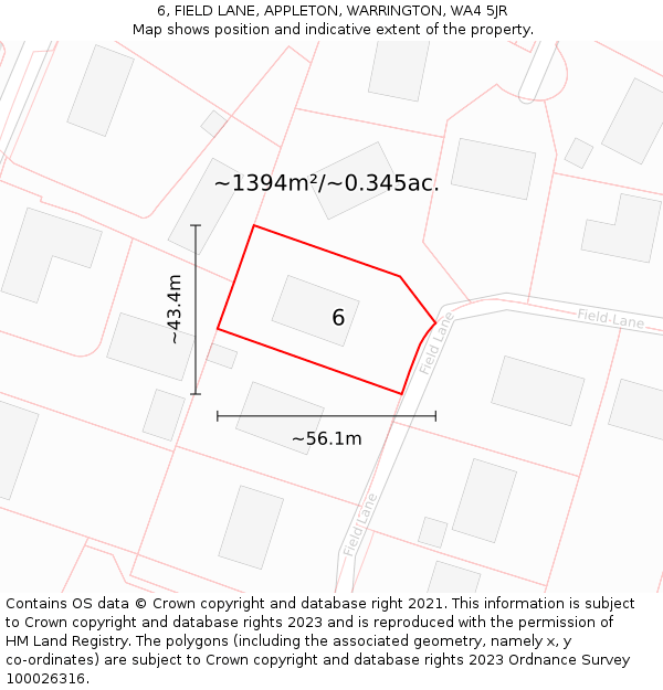 6, FIELD LANE, APPLETON, WARRINGTON, WA4 5JR: Plot and title map