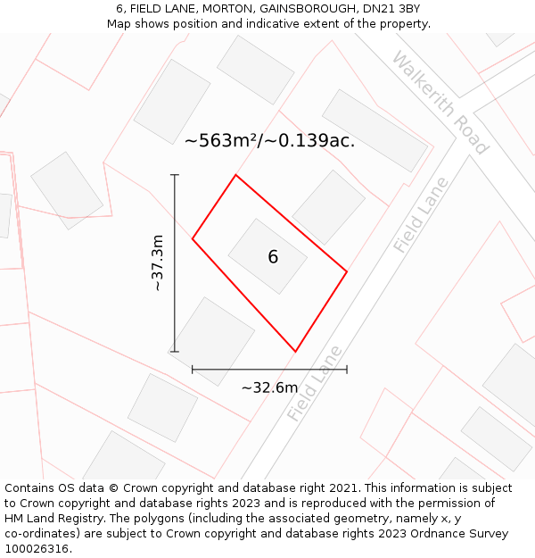 6, FIELD LANE, MORTON, GAINSBOROUGH, DN21 3BY: Plot and title map