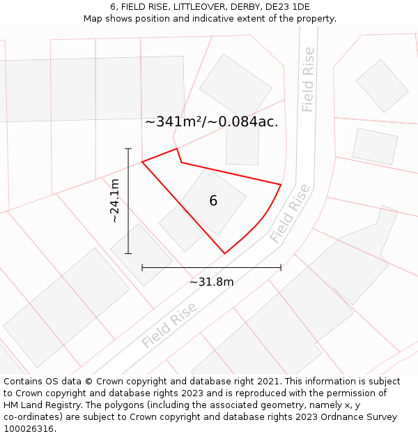 6, FIELD RISE, LITTLEOVER, DERBY, DE23 1DE: Plot and title map
