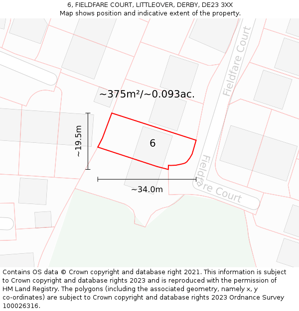 6, FIELDFARE COURT, LITTLEOVER, DERBY, DE23 3XX: Plot and title map